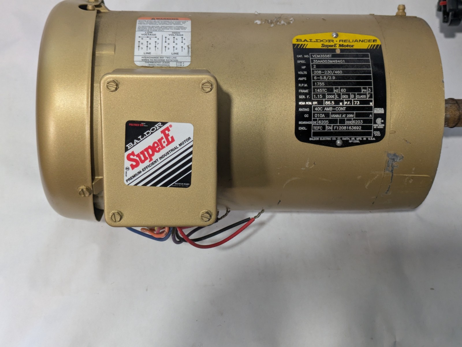 Baldor VEM3558T Super-E Motor 2HP 1755 RPM 3PH 145TC TEFC Premium Efficiency