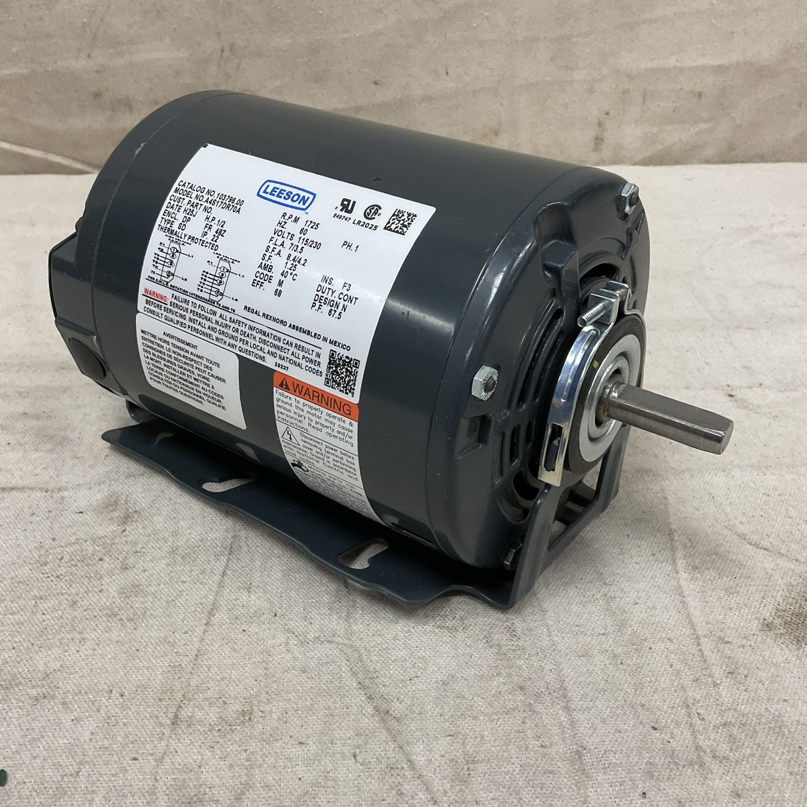LEESON 103796.00 Refrigeration Motor Open Drip Proof 1/2hp
