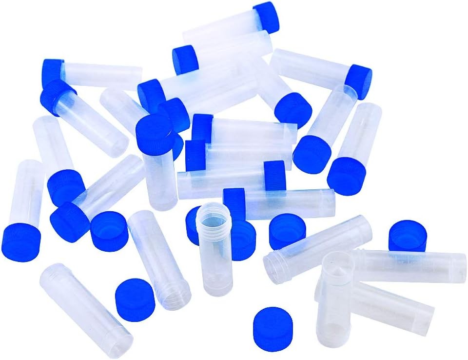 50PCS 5Ml Plastic Graduated Vial Tube with Screw Caps Small Test Sample Bottles