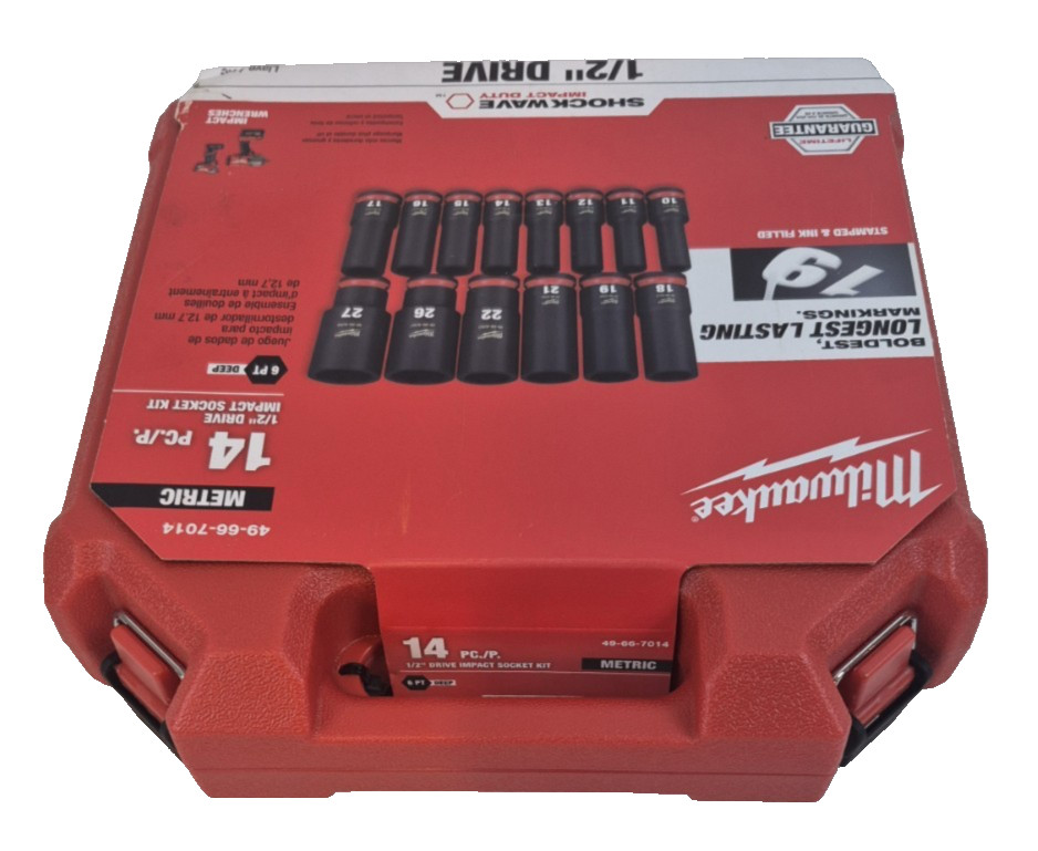 Milwaukee SHOCKWAVE 1/2″ Drive Metric Deep Well 6 Point Impact Socket Set 14 Pc