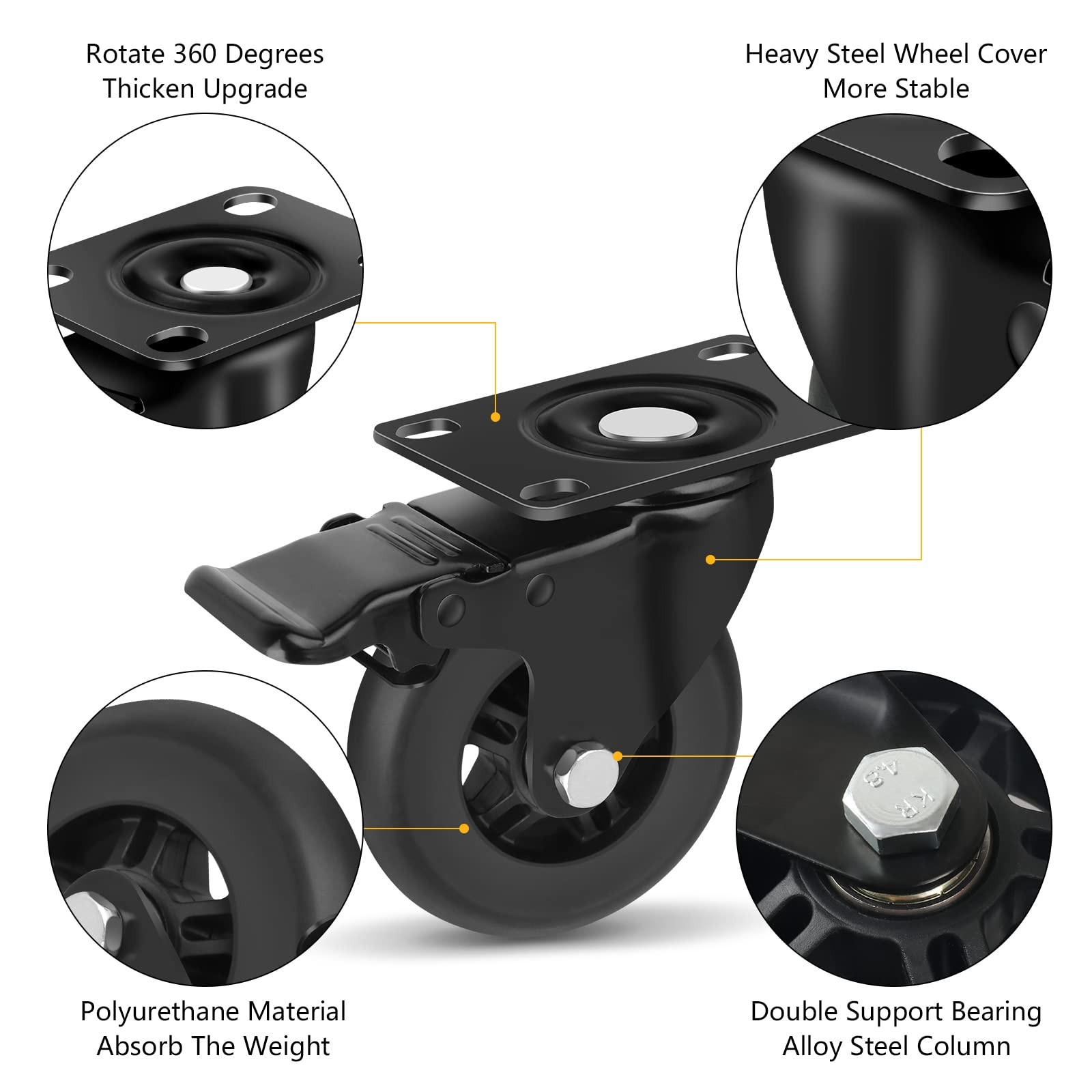 Casters Set Of 4 4 Inch Heavy Duty Quiet Soft Wheels 22000LBS Load Glide
