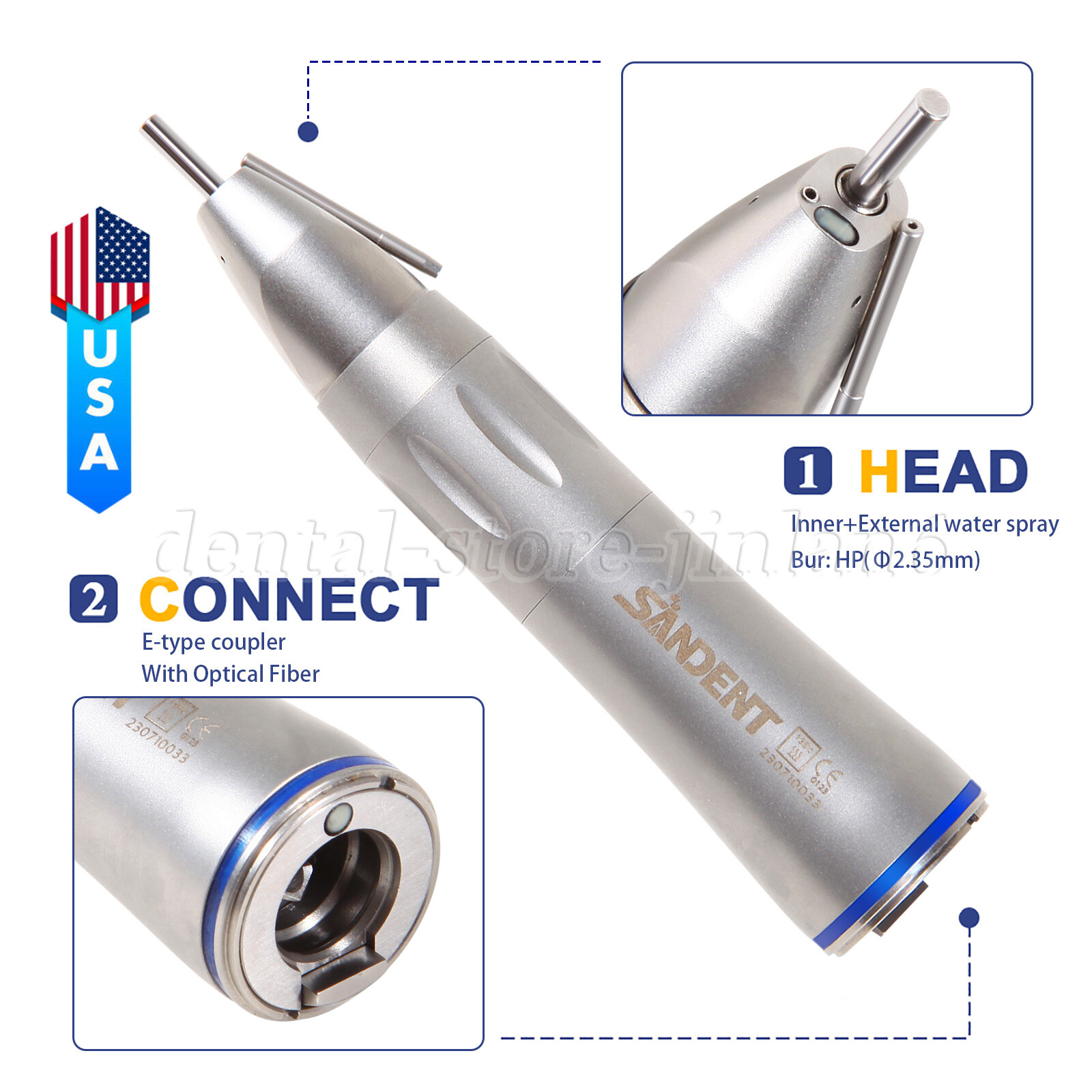 Dental 1:1 LED Fiber Optic Low Speed External Straight Surgical Handpiece COXO