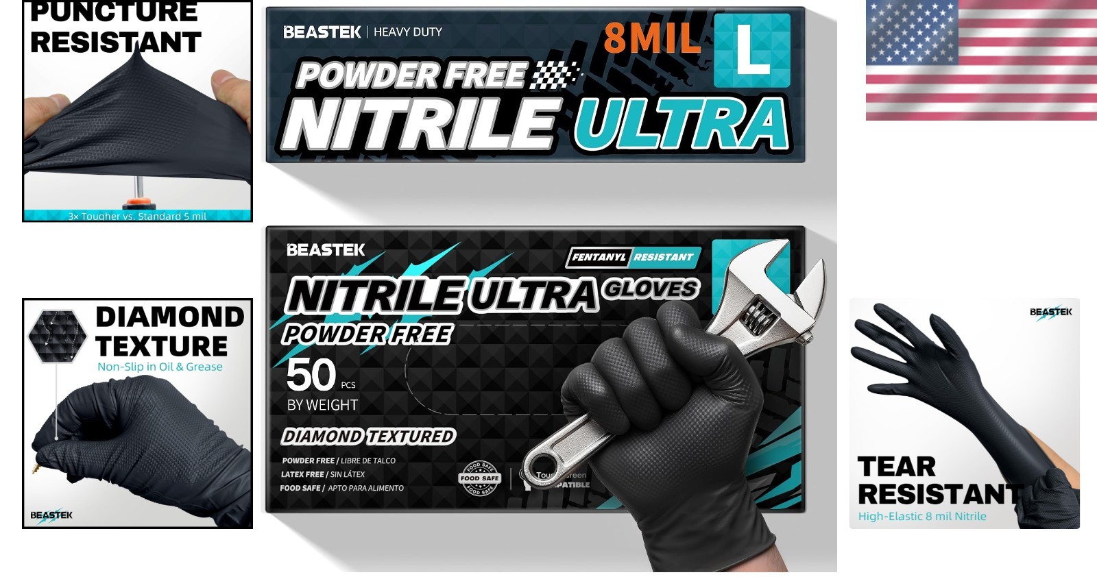 Nitrile Disposable Gloves 8 Mil – Heavy Duty Chemical Resistant Black 50 Pcs
