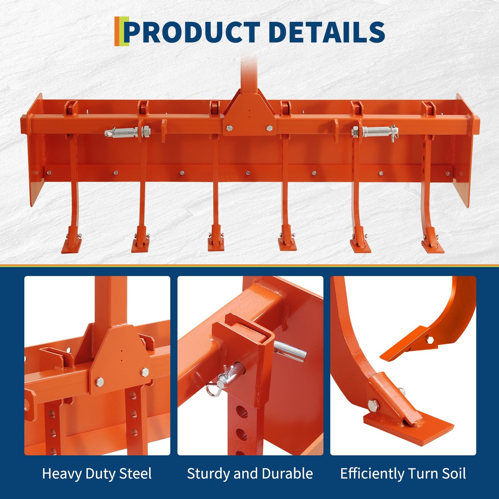 55″ Box Blade Scraper W/ 6 Scarifier Shank For CAT 0 & CAT 1 Tractors, 3 Point