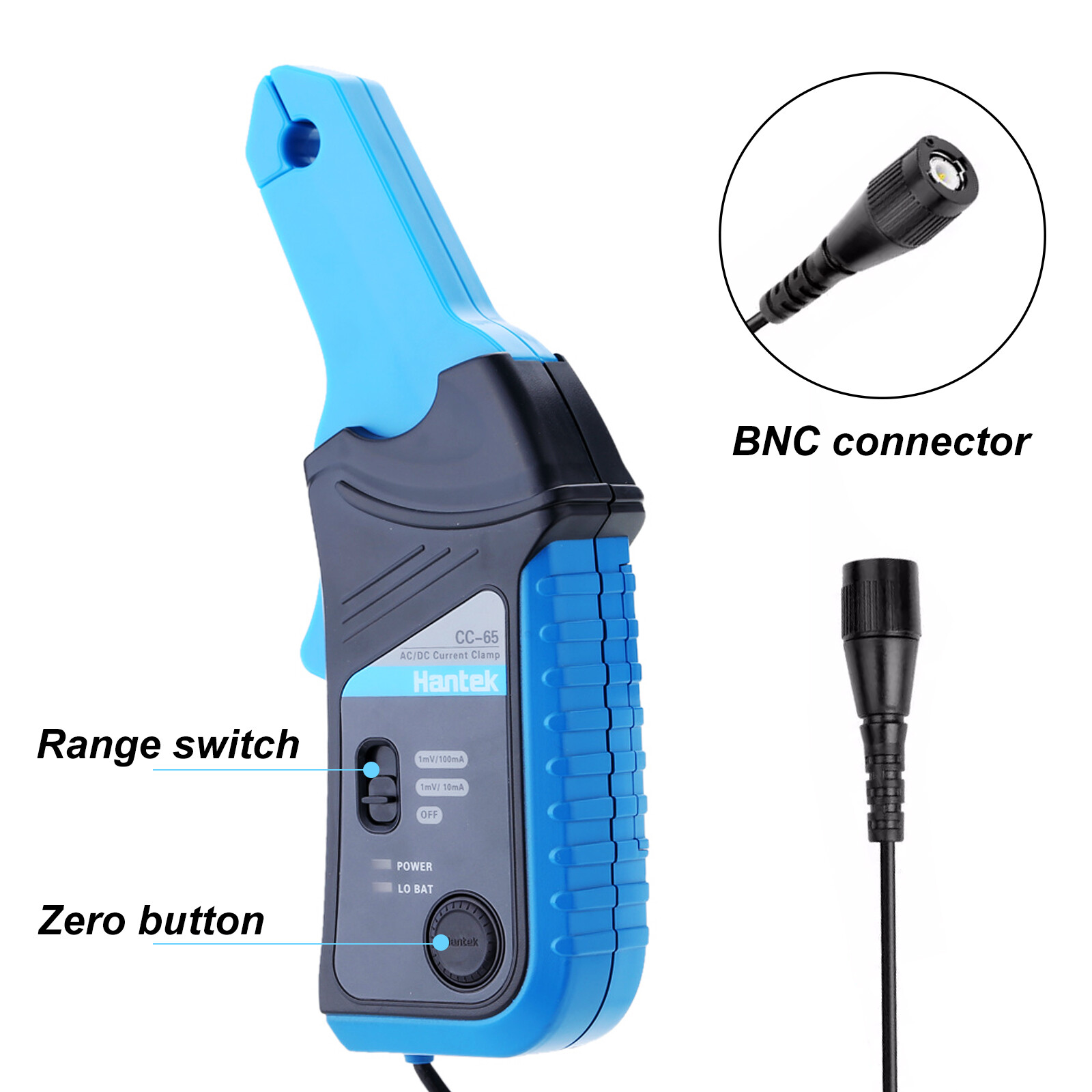 Hantek CC65 AC/DC Digital Current Clamp Meter with BNC Connector 20KHz 65A