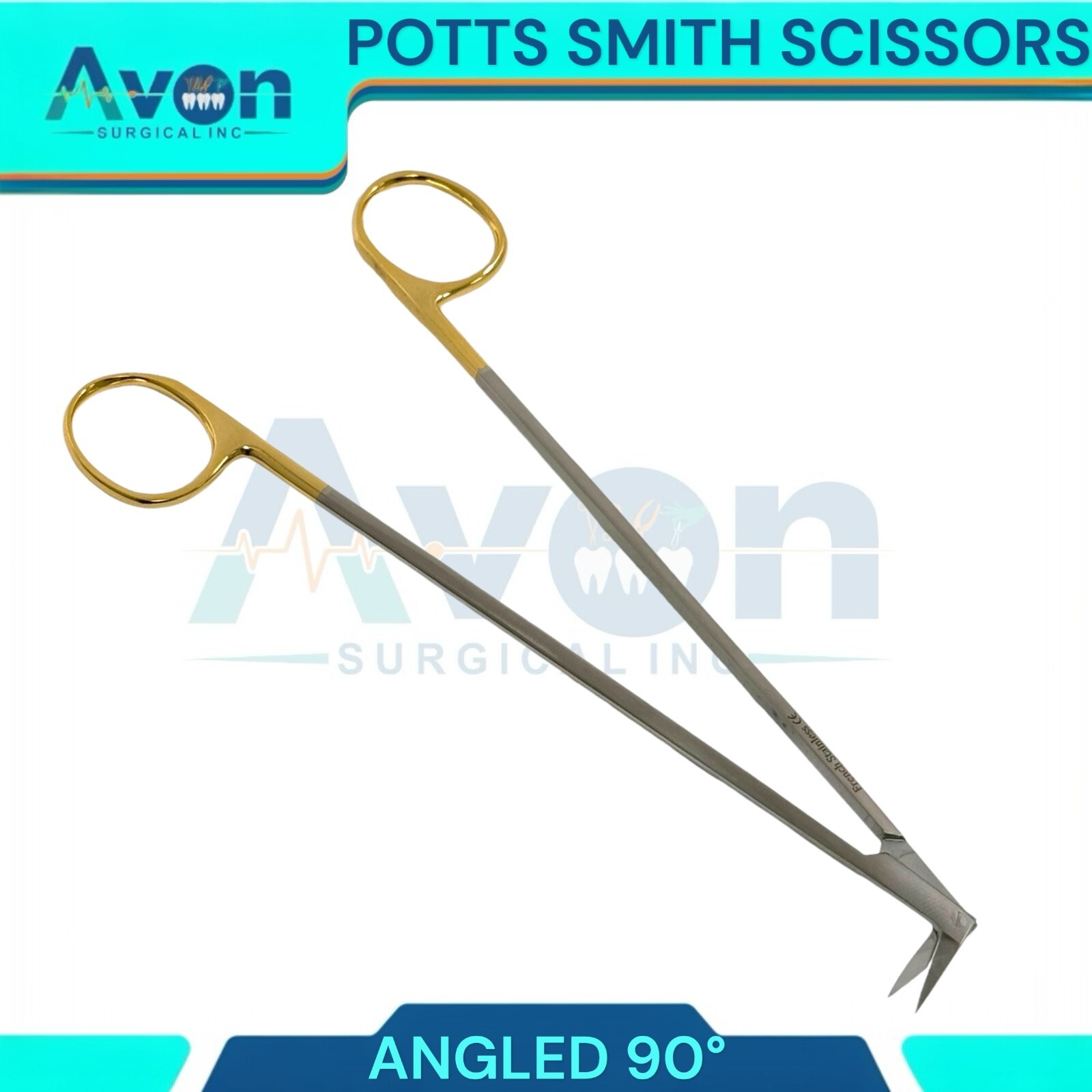 1pc Gold Handle Potts-Smith Angled Tip Vascular Scissors, French Stainless Steel