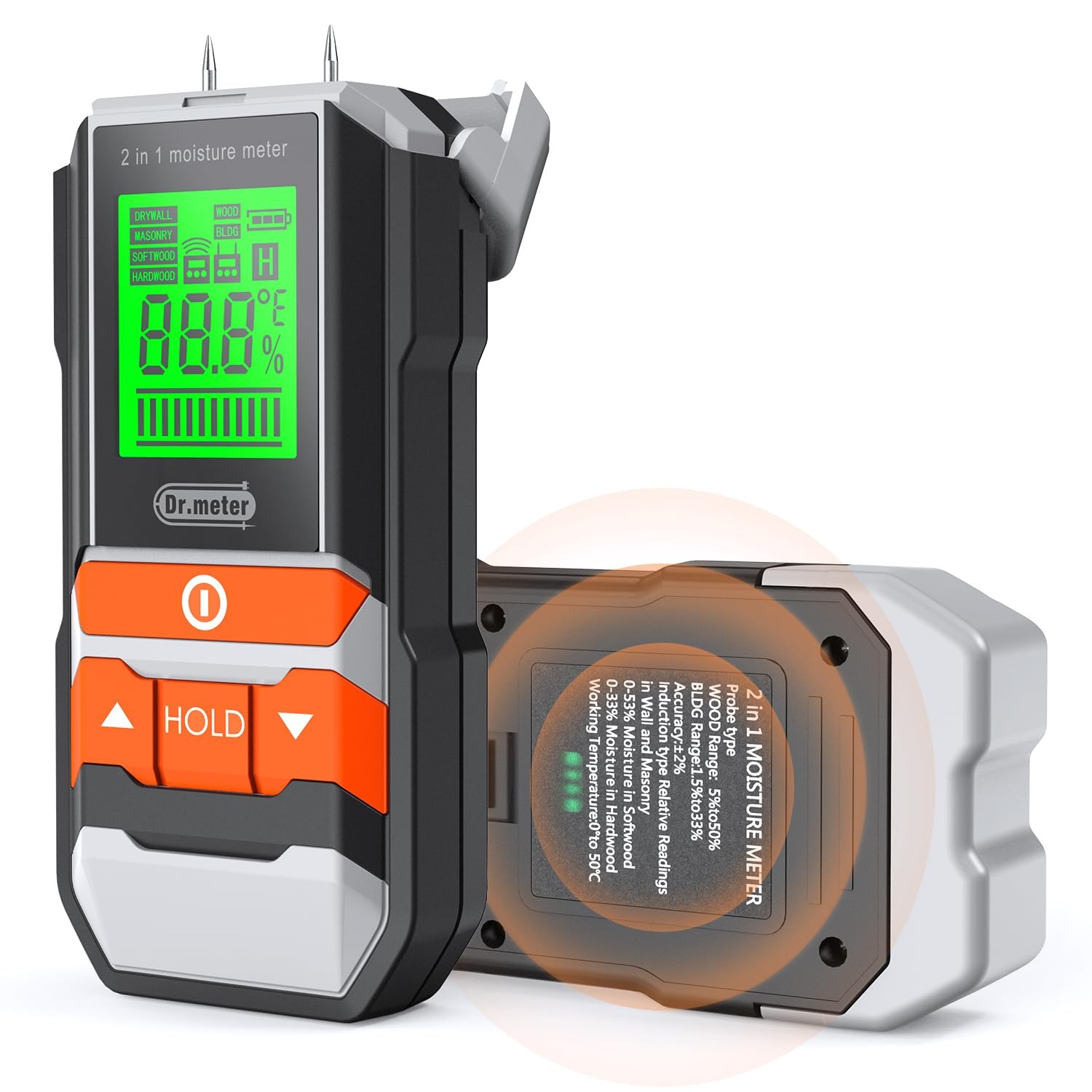 [Upgrade] Wood Moisture Meter, Dr.meter 2 in 1 Pin & Pinless Multifunctional