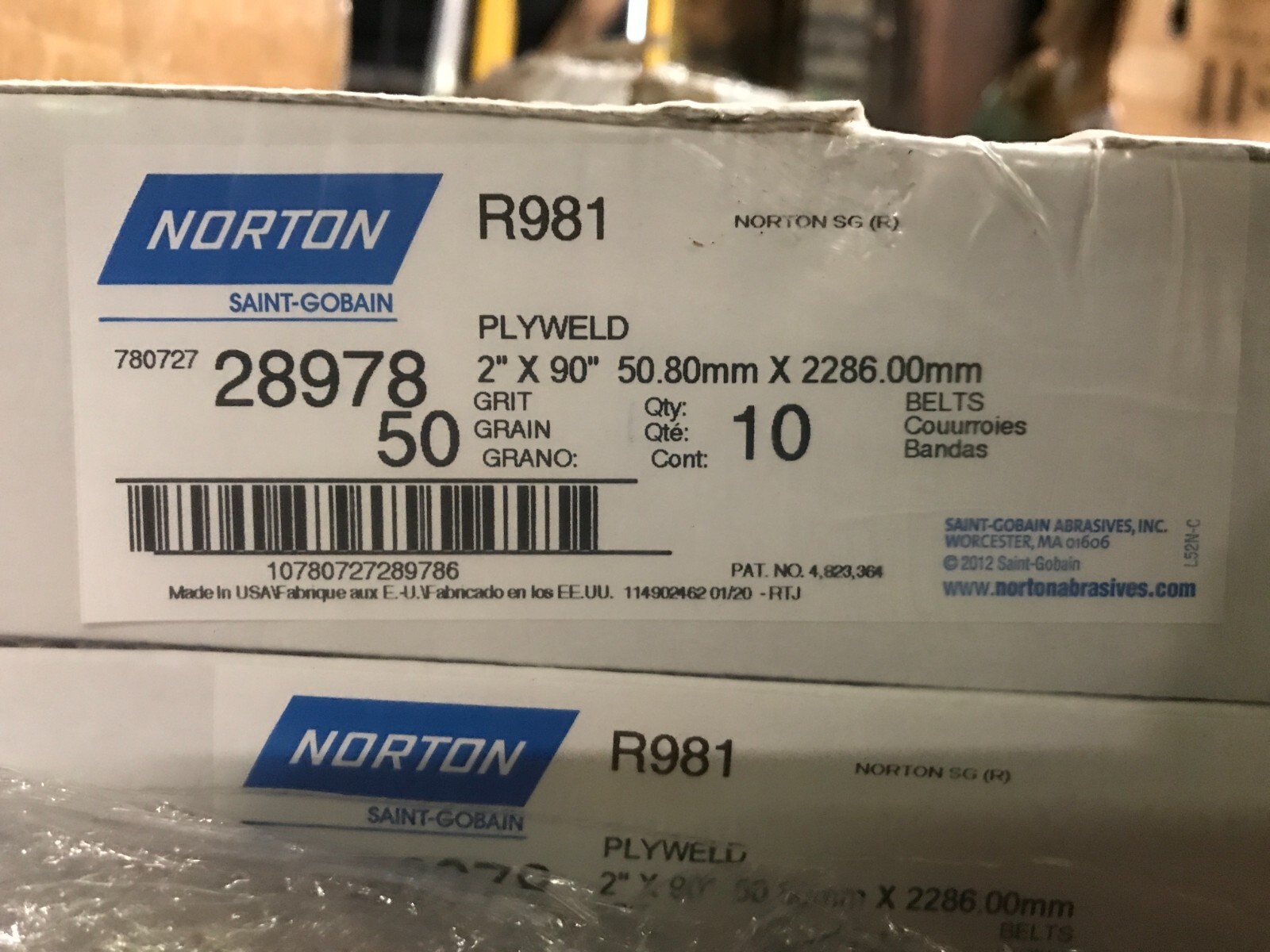 NORTON SANDING BELTS R981 50 GRIT 2″ x 90″ (10 belts per box)