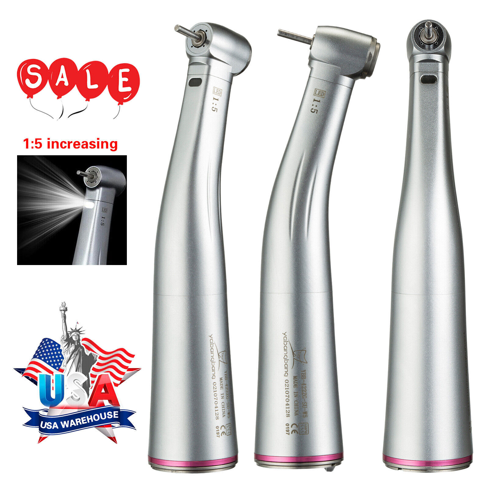 NSK Style LED Dental 1:5 Fiber Optic Contra Angle Fit Micro Motor