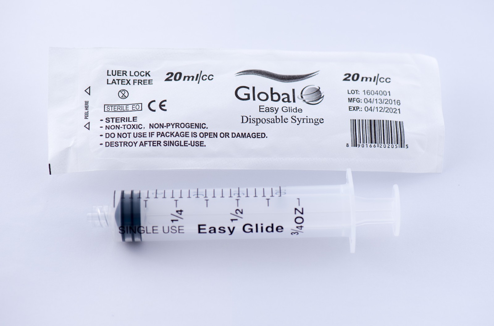 20ml 20cc Luer Lock Syringes 20 ml Syringe Without Needle Box of 50-Global