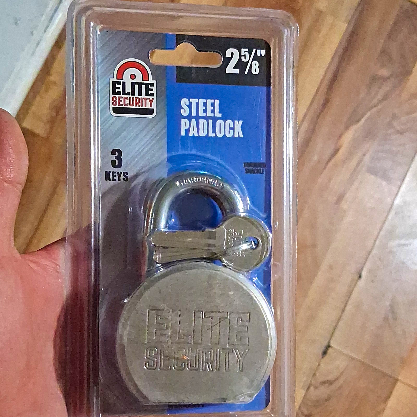 Elite Security Steel Padlock 2-5/8in Silver Rekeyable, 3 Keys, 3/8in Shackle