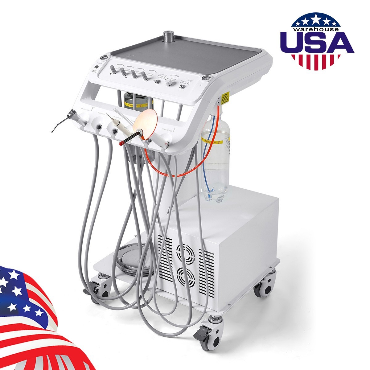 Dental Portable Delivery Unit System Air Compressor Cart /w+ Surgical Lamp Light