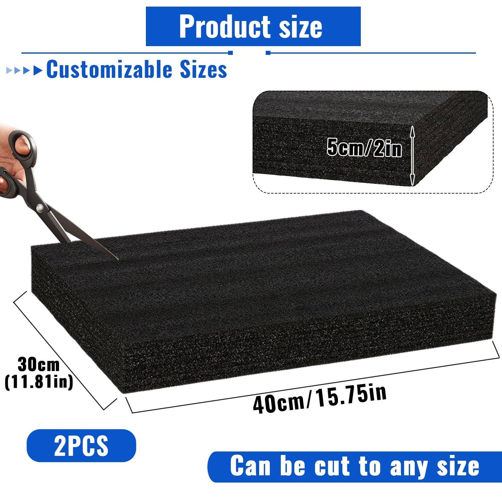 2 PCS 16x12x2 Inch Polyurethane Foam Inserts Black Craft Packing Case Sheets