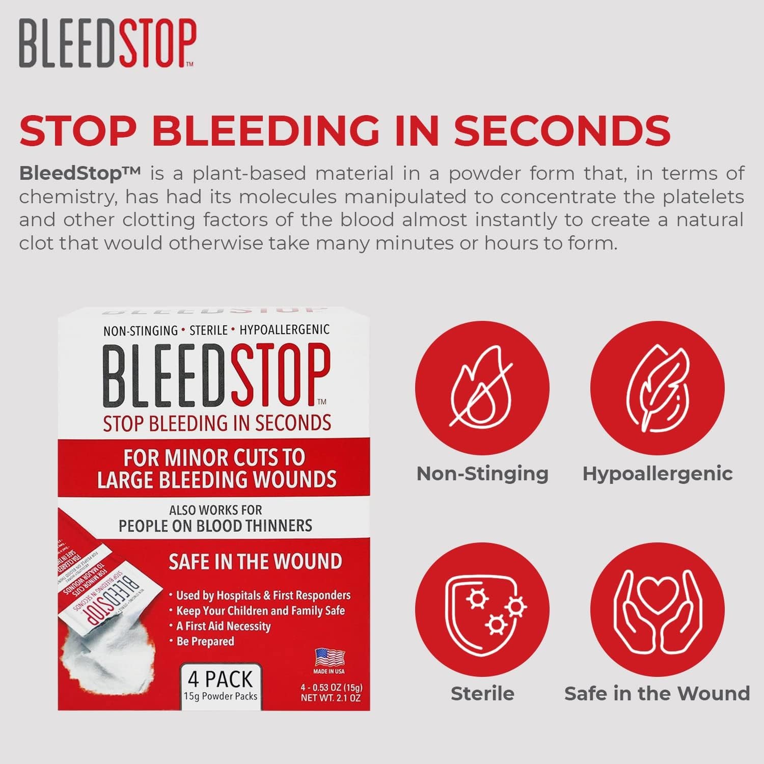 BleedStop™ First Aid Powder for Blood Clotting, Trauma Kit, Thinner…