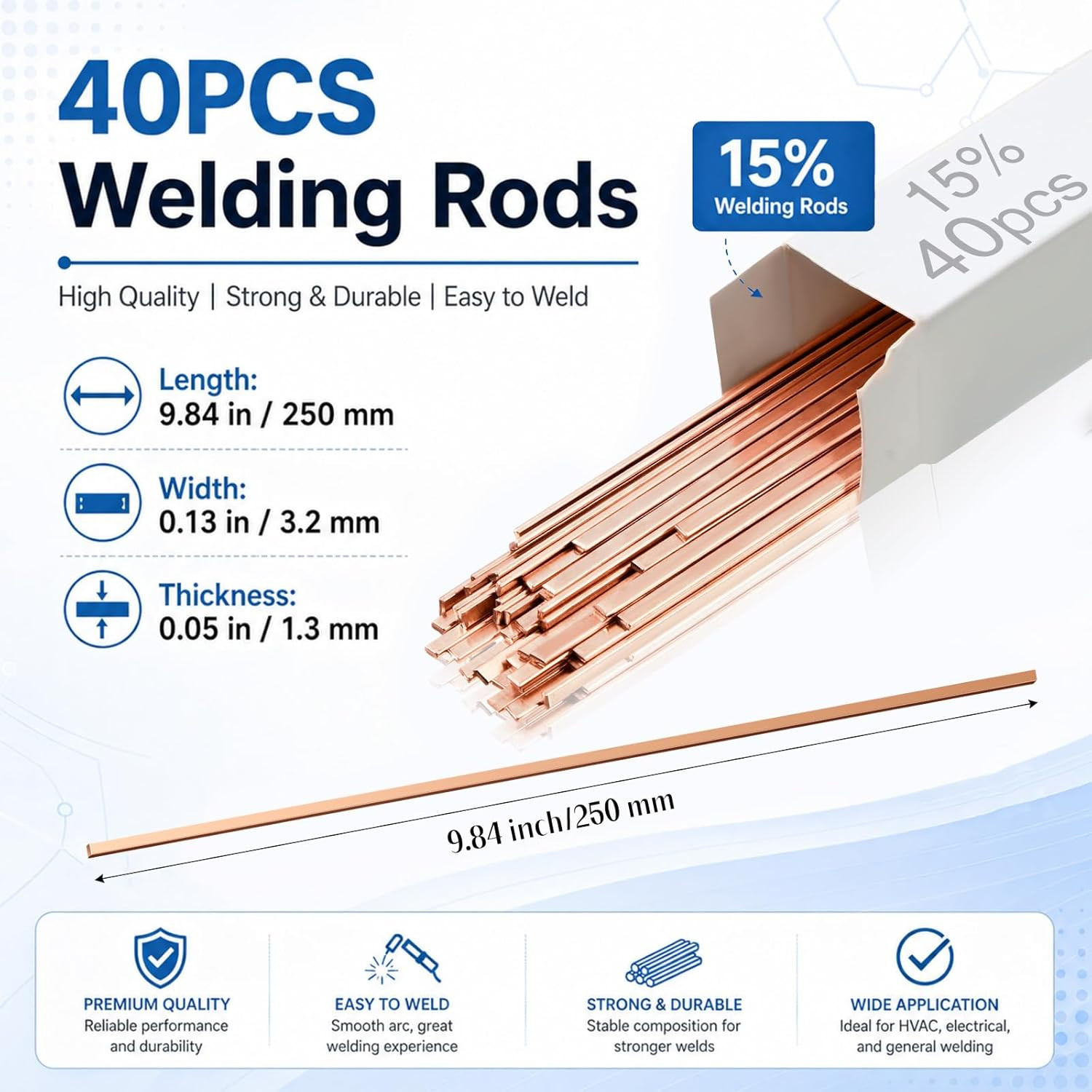 40 Sticks Brazing Rods AWS Bcup-5 15% Silver Solder Phos Copper Brazing Alloys F