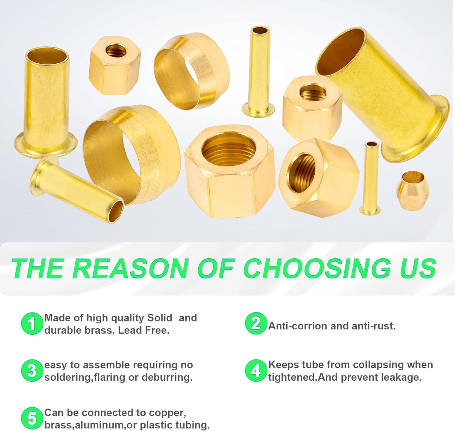 280PCS Compression Fittings Assortment Kit – 8 Sizes Brass Compression Sleeve Fe