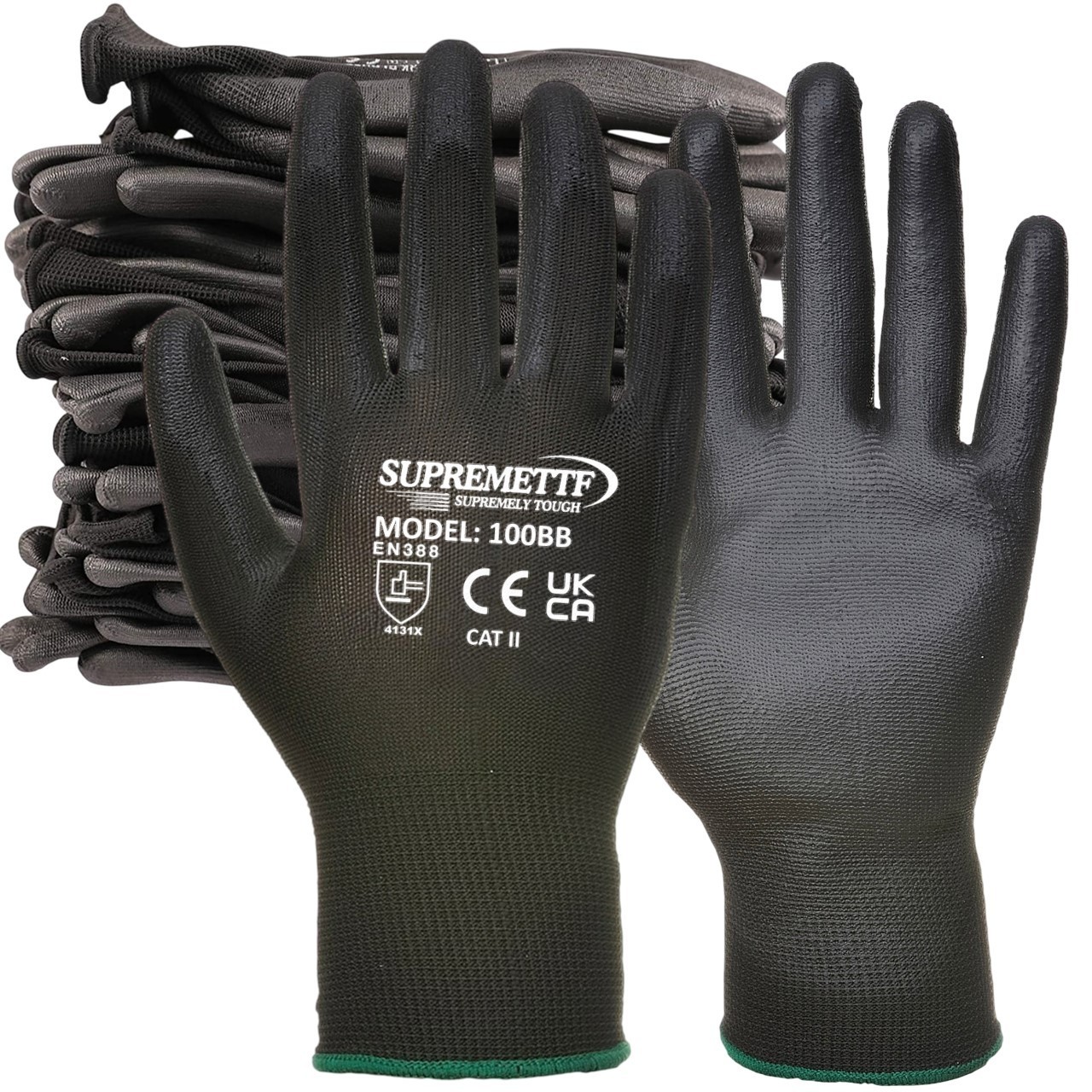 12 Pairs PU Coated Black Safety Work Gloves Glove Garden Grip Builders Gardening
