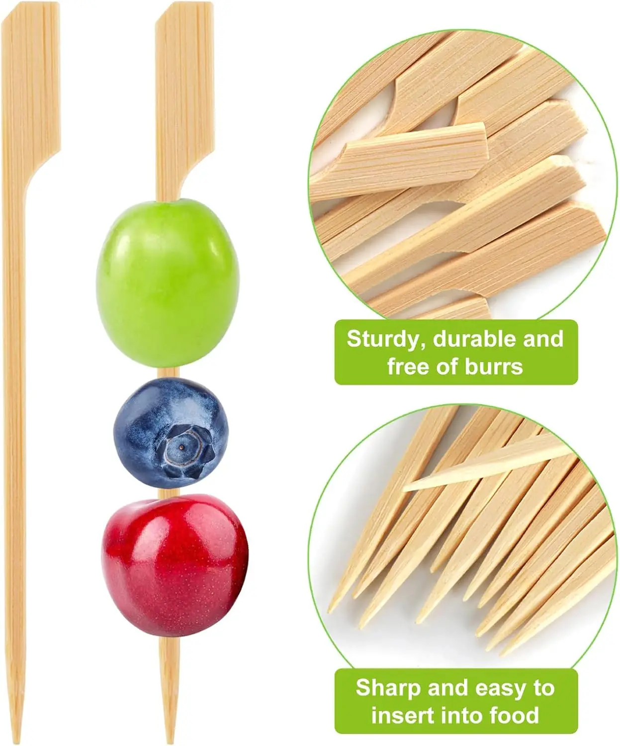 50/100Pcs Bamboo Skewers Cocktail Picks for Appetizers Wooden 4.7 in Sandwich Ha