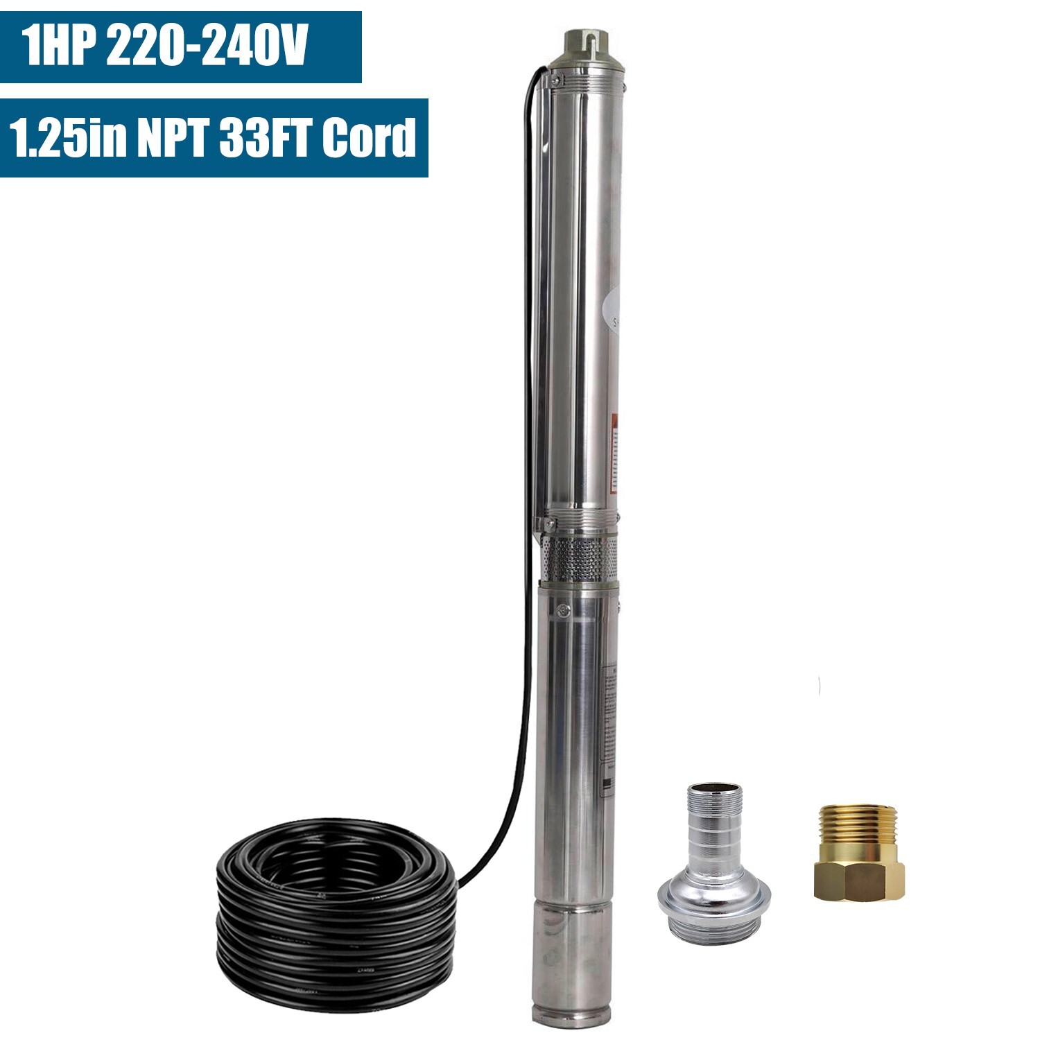1HP Deep Well Submersible Pump, 4″ , 207 ft Max long life 220V 33GPM Sub 60Hz