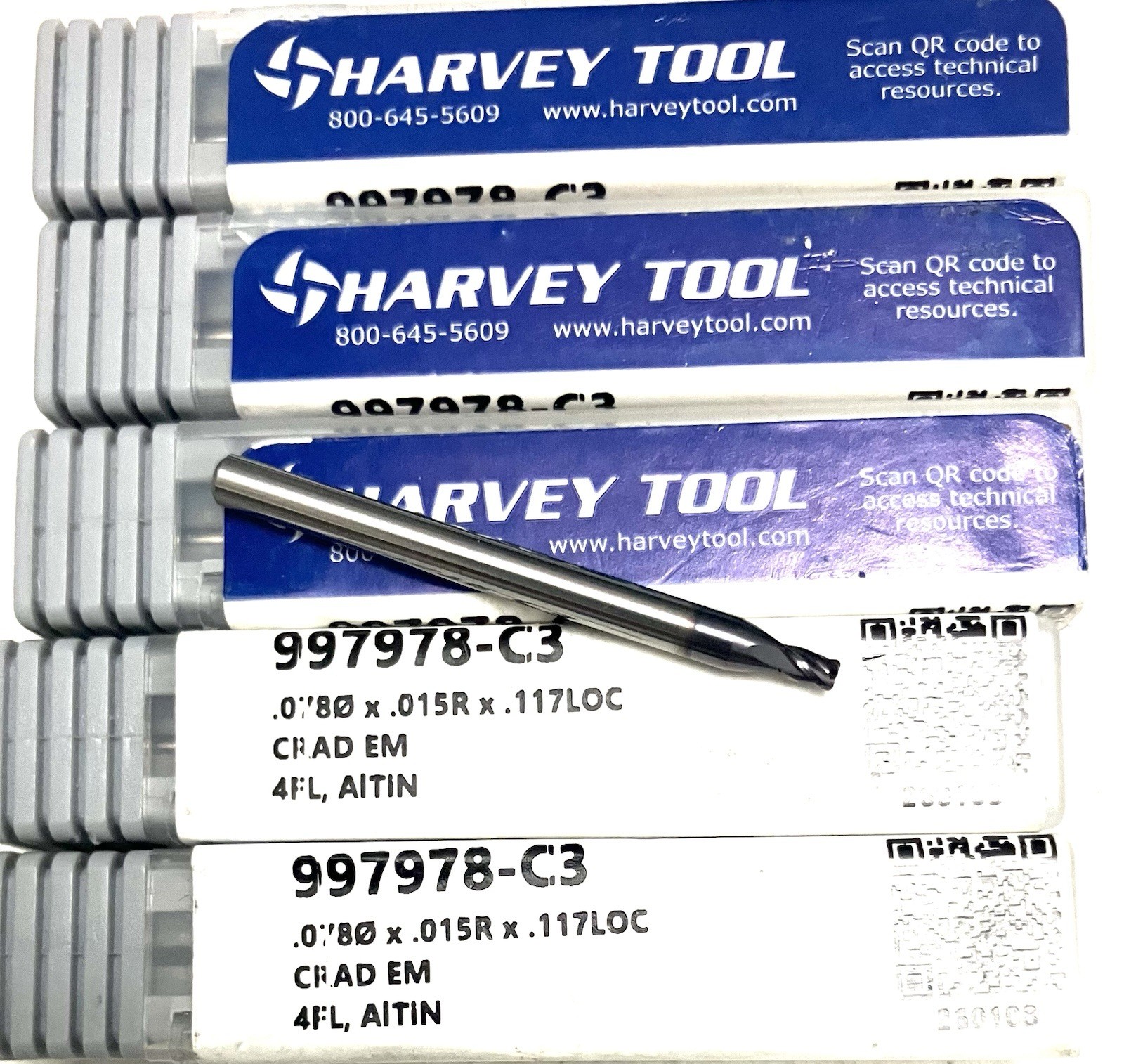 5PC Harvey Tool 997978-C3 5/64″ 4FL Corner Radius End Mill .015R Carbide AlTiN