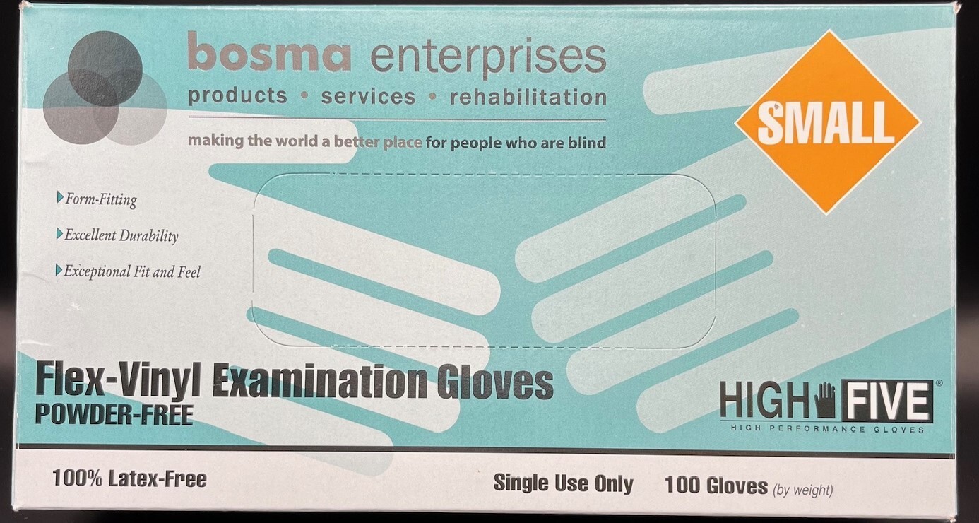 Medical Examination Gloves SMALL Flex-Vinyl Latex-Free Powder-Free BOSMA 100 Ct
