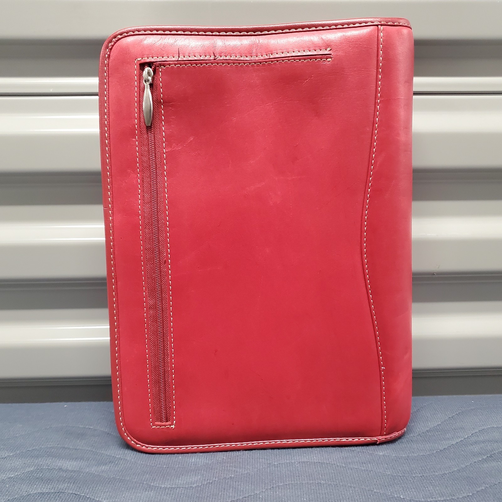 ​VTG Franklin Covey 7 Ring Leather Planner Organizer Zip Up Cranberry Red 11″x8″