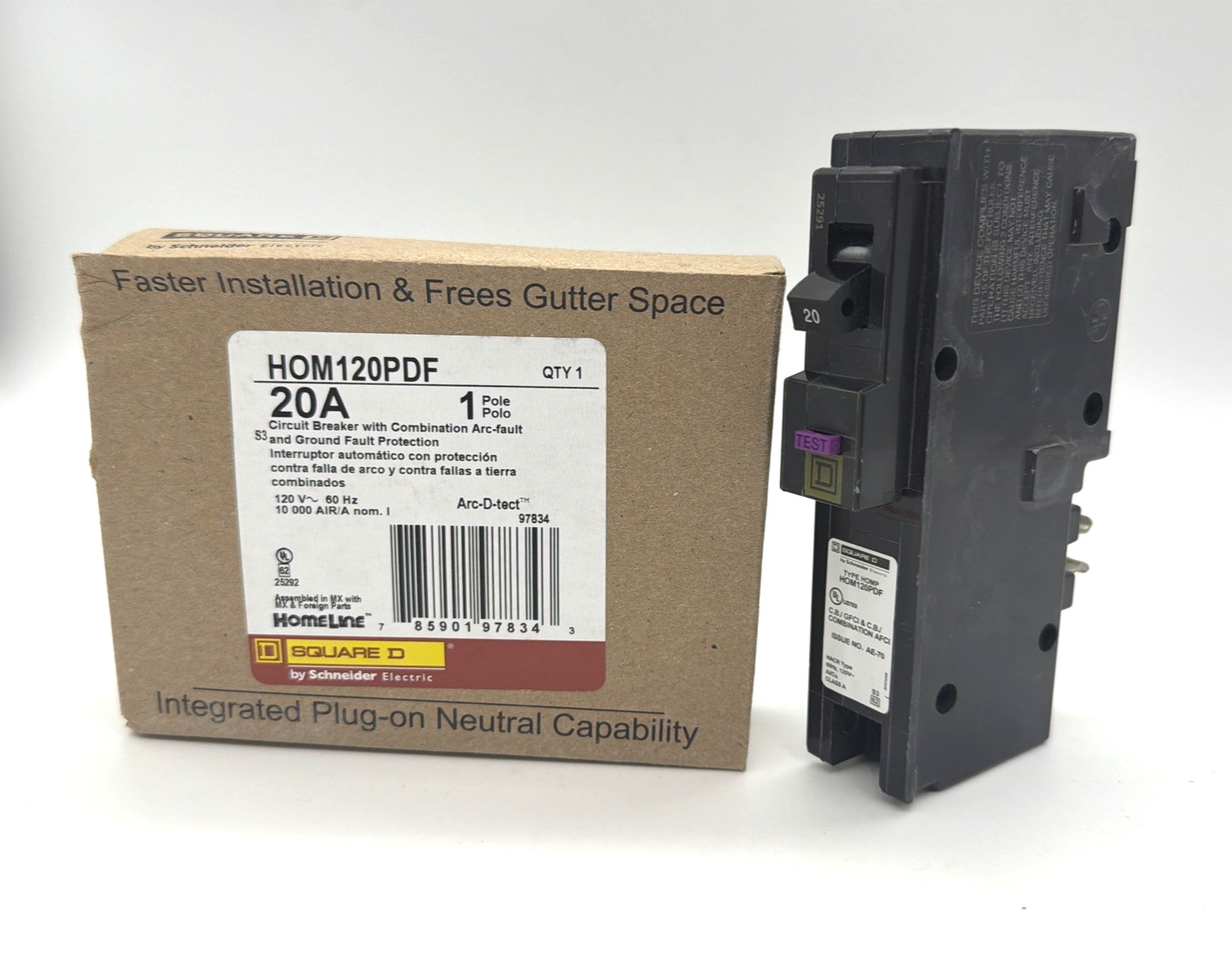 NEW Square D HOM120PDF 20A 1-Pole AFCI/GFCI Breaker – Plug-On Neutral –Ul Listed