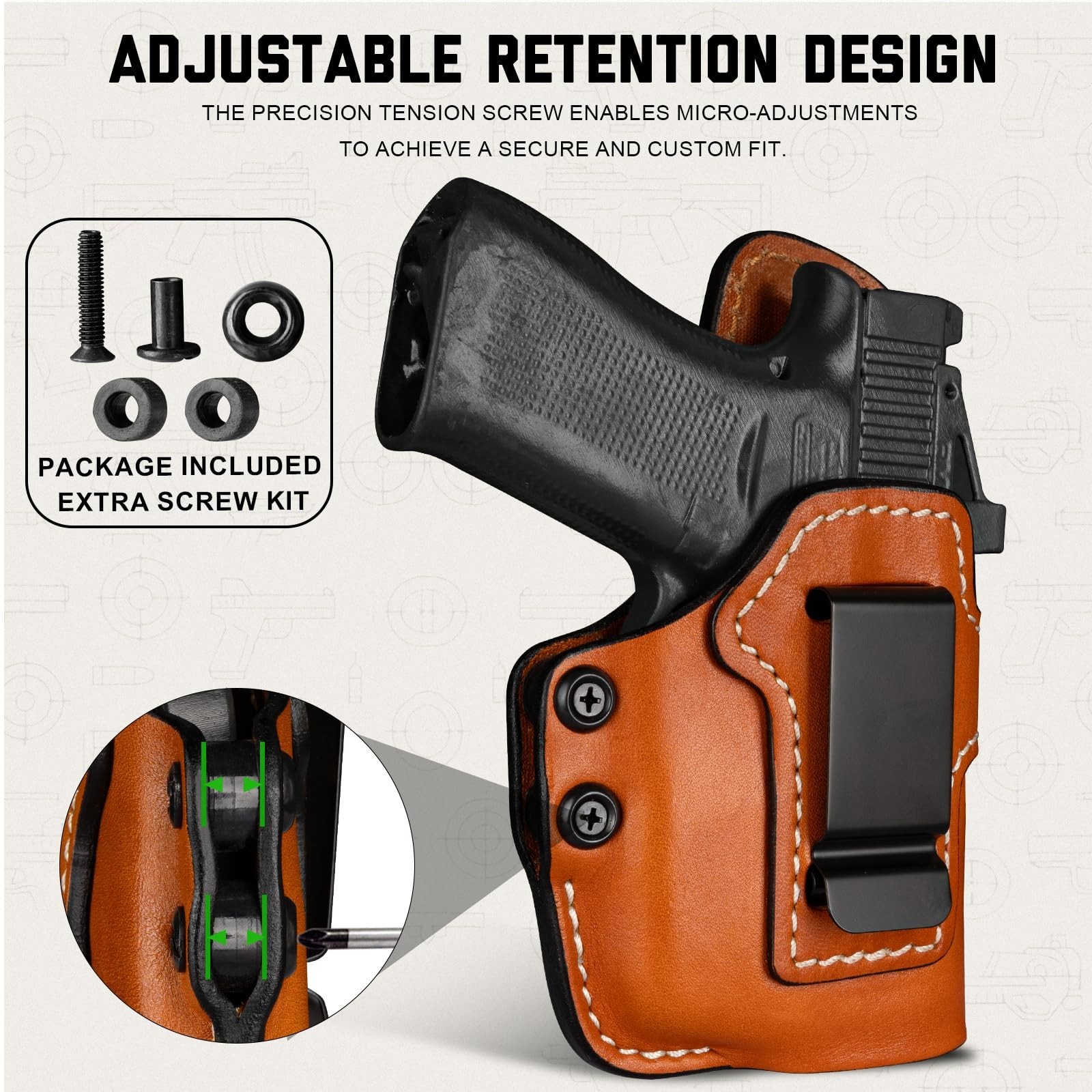Universal IWB Leather Holster for P365/P365XL, Hellcat, G43/G48, G43X MOS/G48…