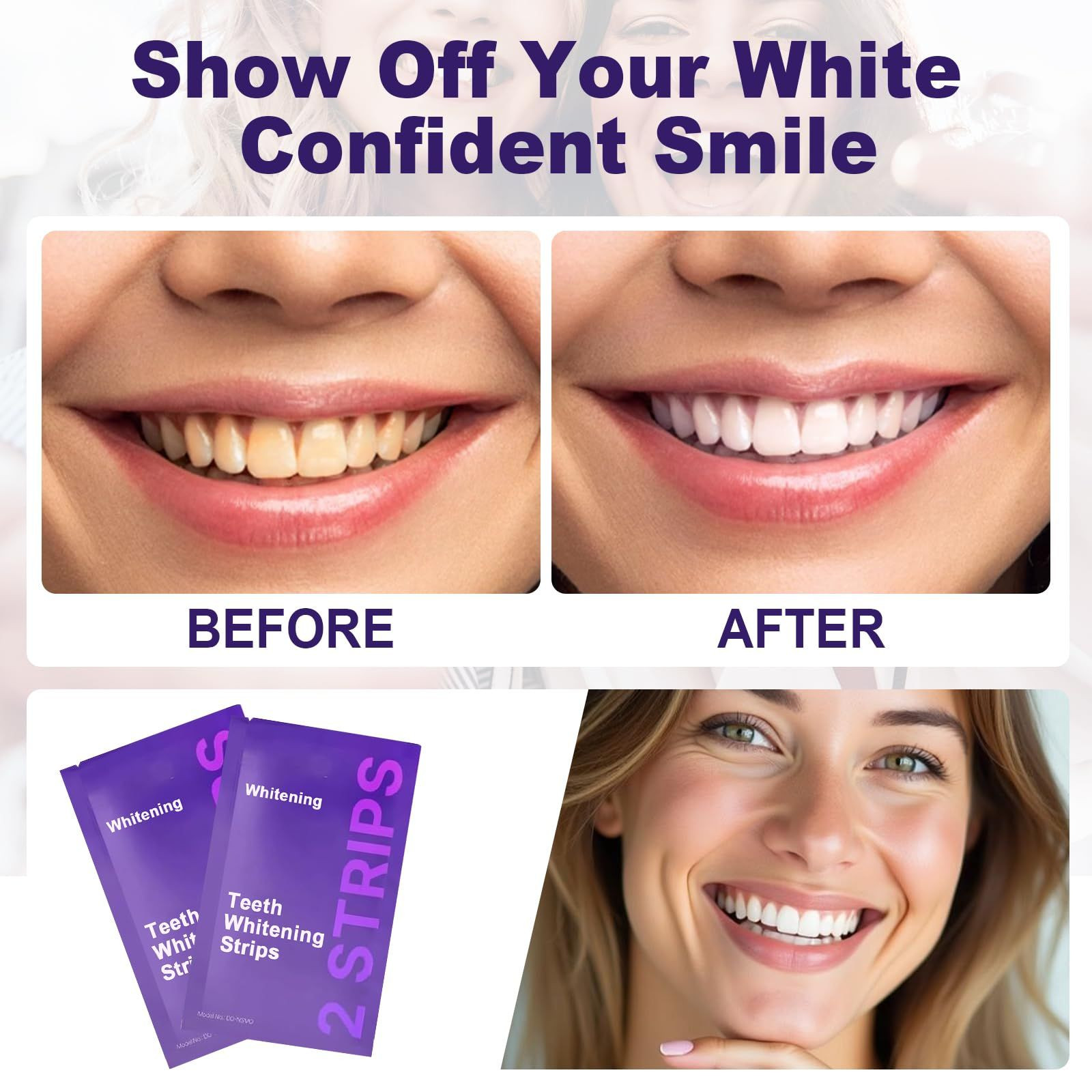 Purple Teeth Whitening Strips, Gentle Daily Use 14 Count (Pack of 2),