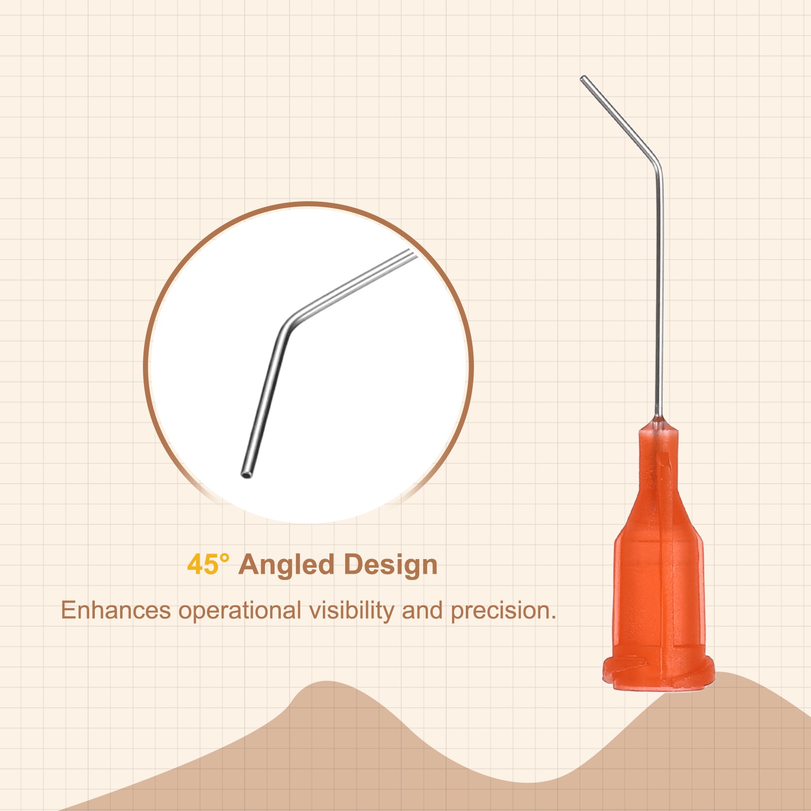 25Pcs 1Inch 24Ga 45° Angled Dispensing Needles, Orange Red