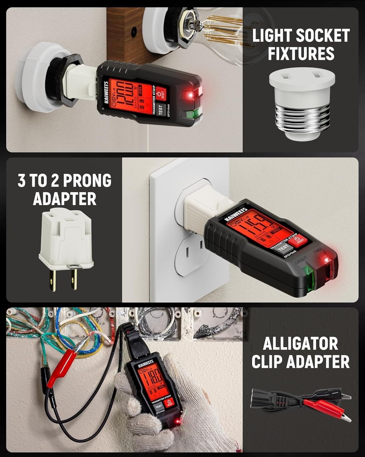 LCD with Breaker Finder Tracer. GFCI Outlet Circuit Display Tester Electrical