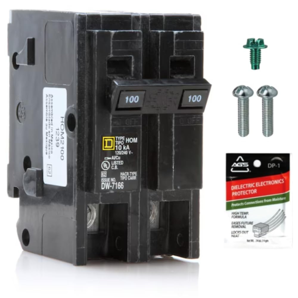 Genuine Square D HOM2100 Circuit Breaker Kit Bundle (1 Pack), 100 Amp (100A) Dou