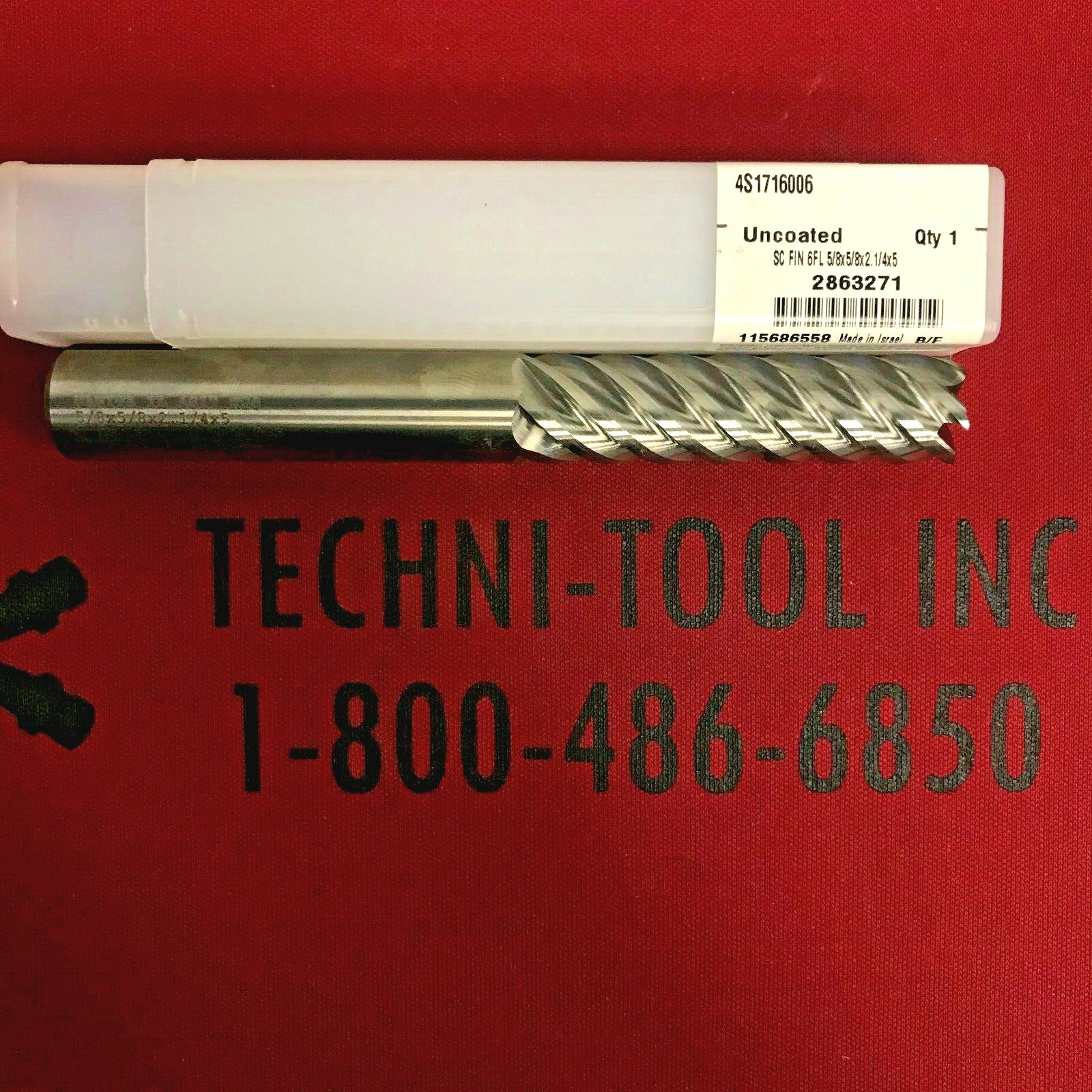 4S1716006 5/8 x 2 1/4 x 5 OAL Carbide 45° Helix 6FL Uncoated Endmill 2863271