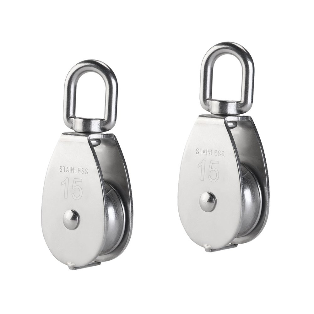 Yamaso,2Pcs 304 Stainless Steel M15 Silver Single Pulley Block Wire Rope Hanging