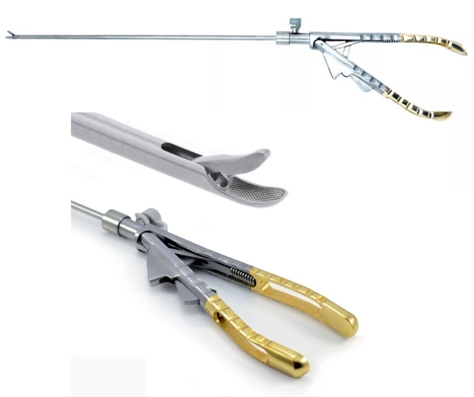 1PCS Laparoscopic Needle Holder Curved Jaw in Gold Handle 5mmx330mm Instruments
