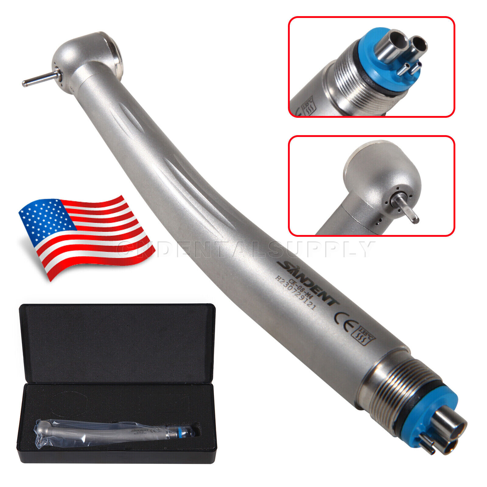 Dental High Speed Handpiece Ceramic Rotor Push Button 4 Holes Single Way Spray
