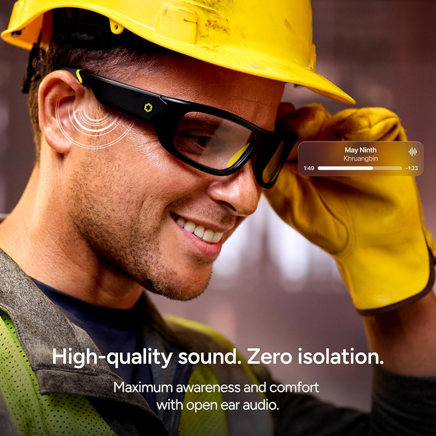 Armor Smart Safety Glasses, TR90 Frame, Light Adaptive Lenses, Open Ear Speakers