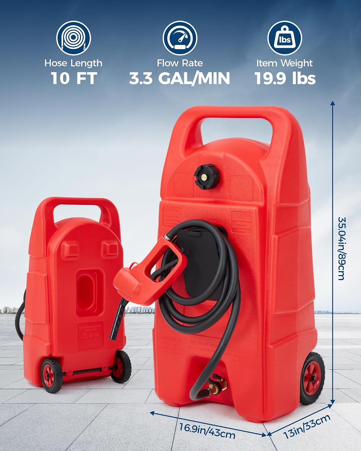 Upgraded 15gal Gas Tank Heavy-Duty Fuel Can with Manual Transfer Pump& 10FT Hose