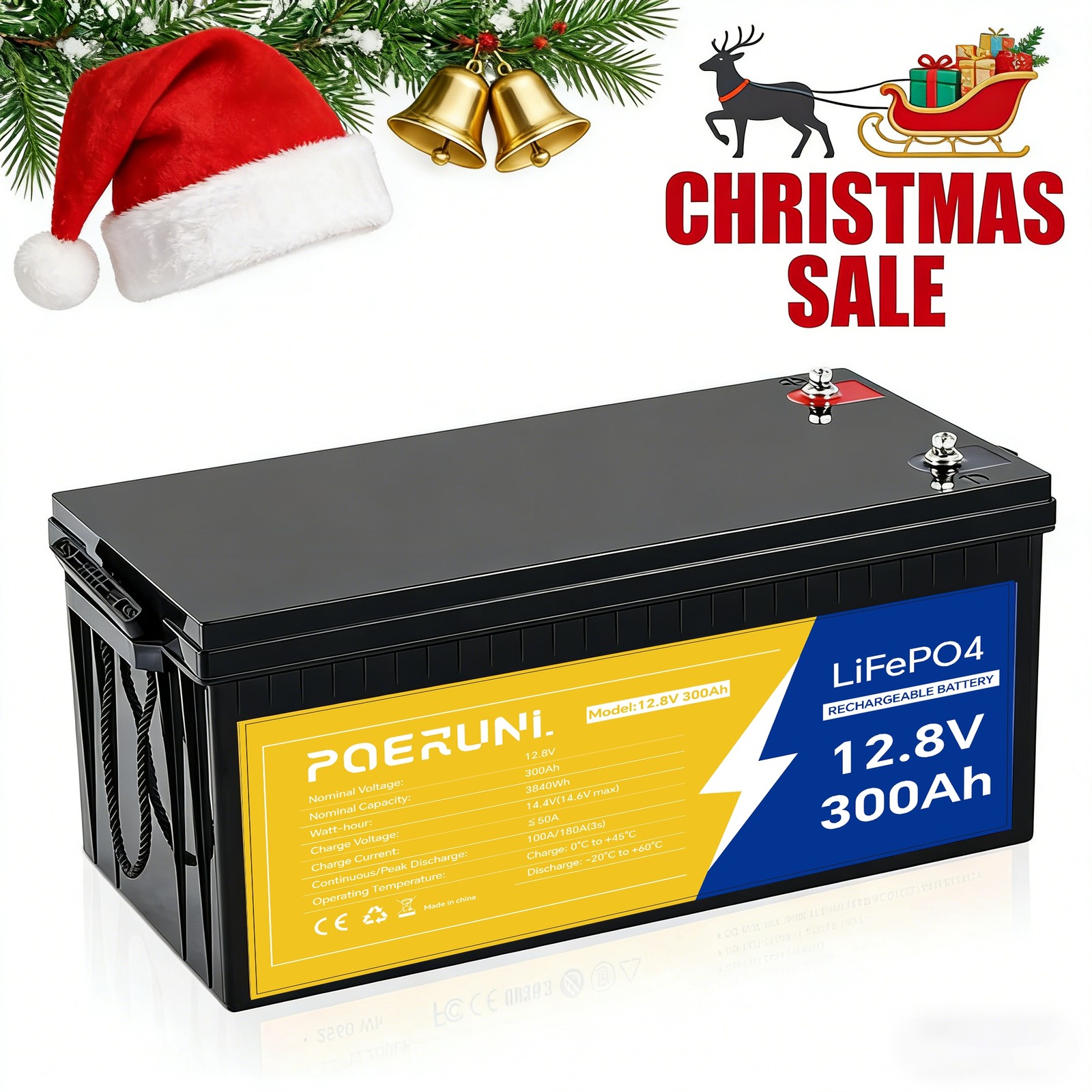 12V 300Ah 3840Wh LiFePO4 Battery Lithium Deep Cycle BMS for Marine RV Solar