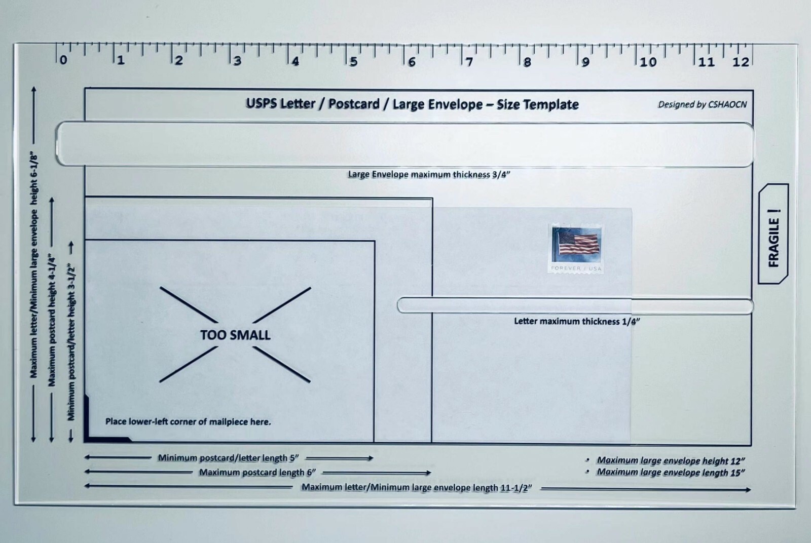 Acrylic USPS First Class Template Measuring Postal Slot Gauge, Card Making Tool