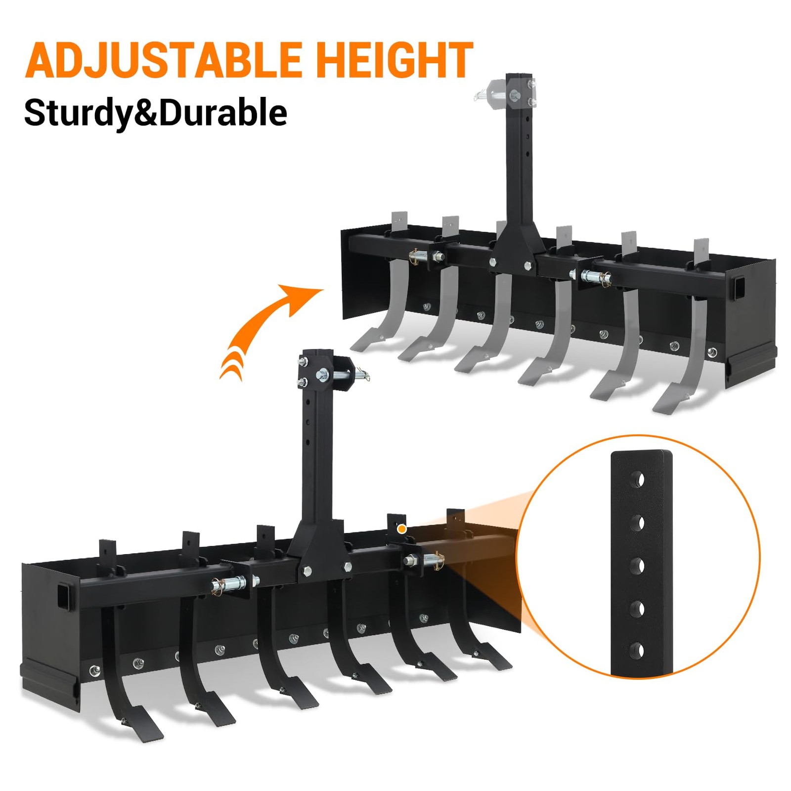 3 Point Hitch Powder Coated Steel 55″ Box Blade Scraper W/6 Shank For fit Cat 1