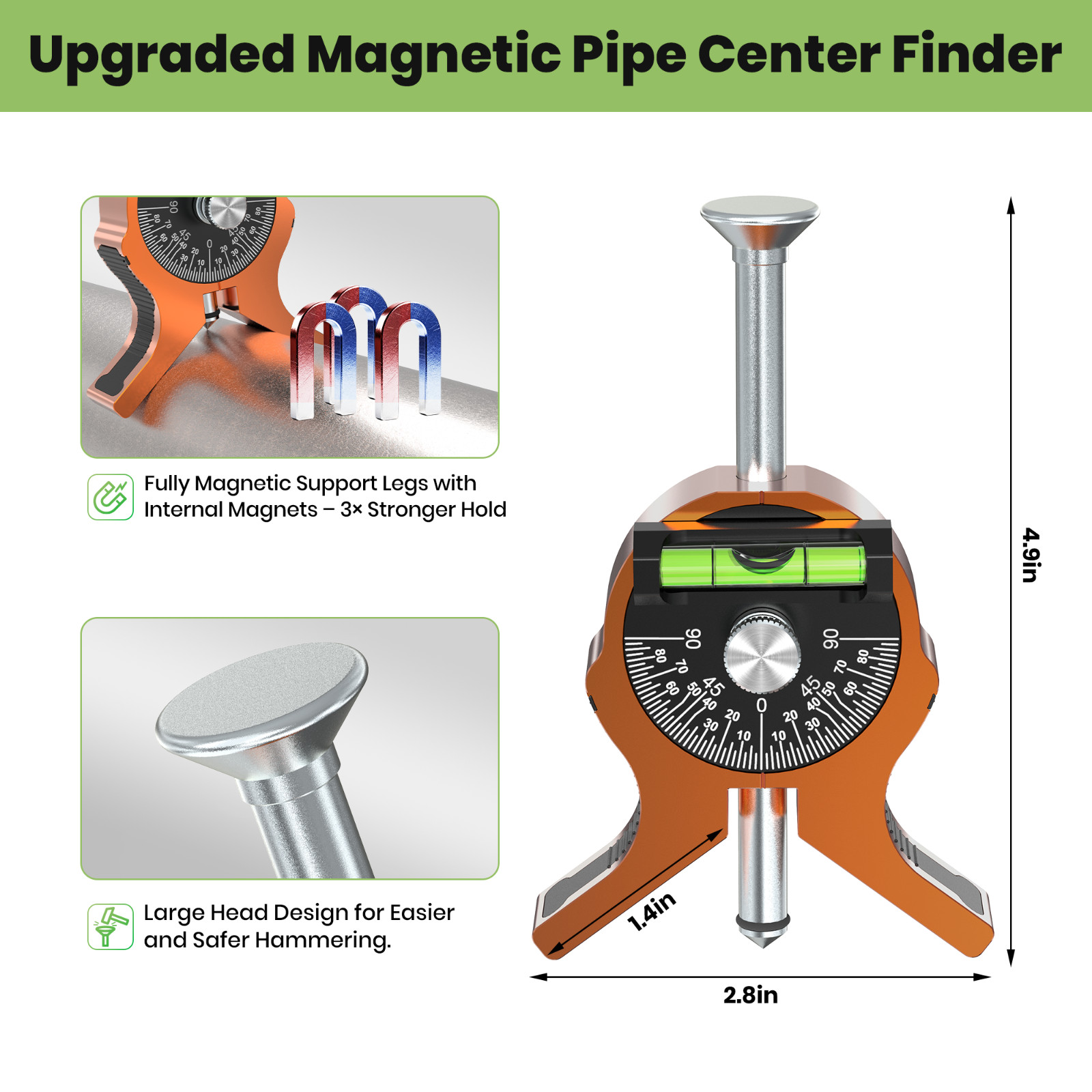 Pipe Marking Center Tool, Pipe Center Finder, Pipes 0.8in＆Above, Magnetic“Y”Base