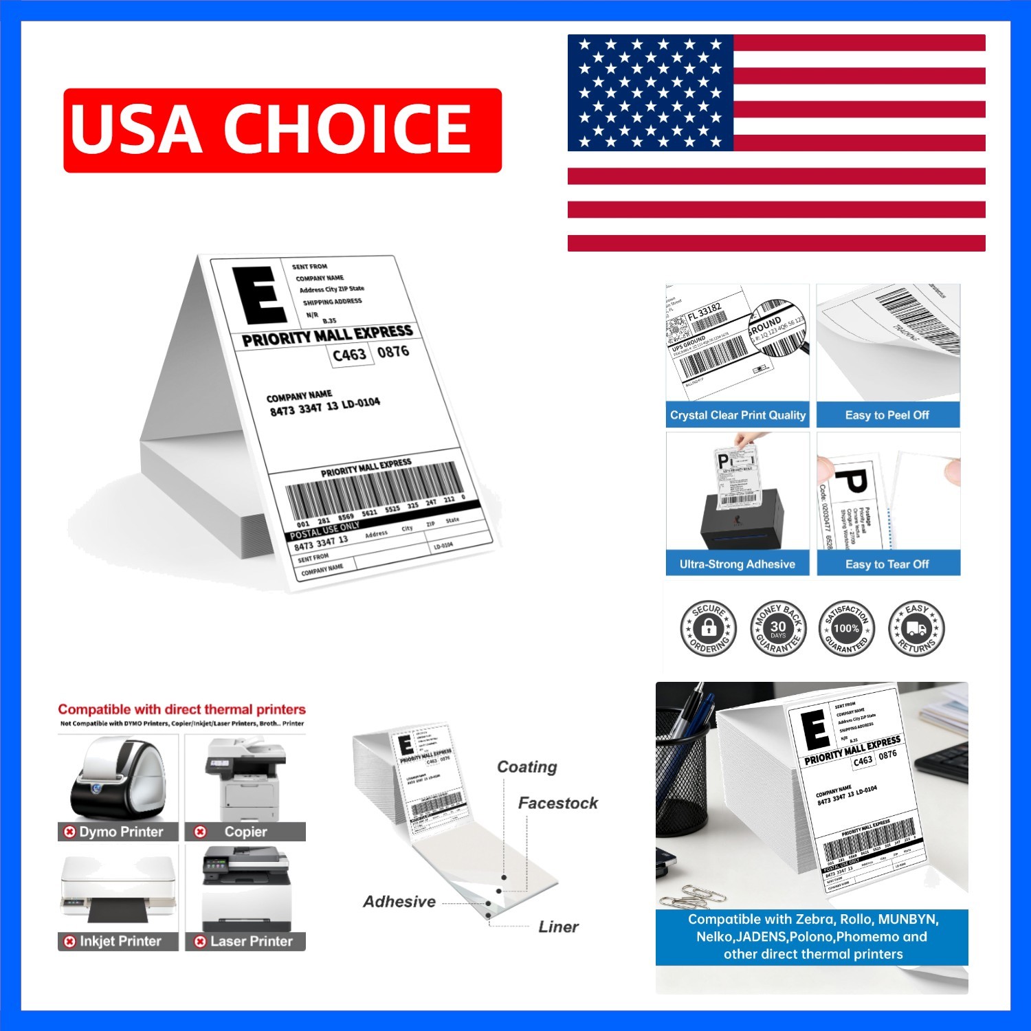 100 4×6 Thermal Labels 100/Stack, Shipping Thermal Labels 4×6 Fanfold Compati…