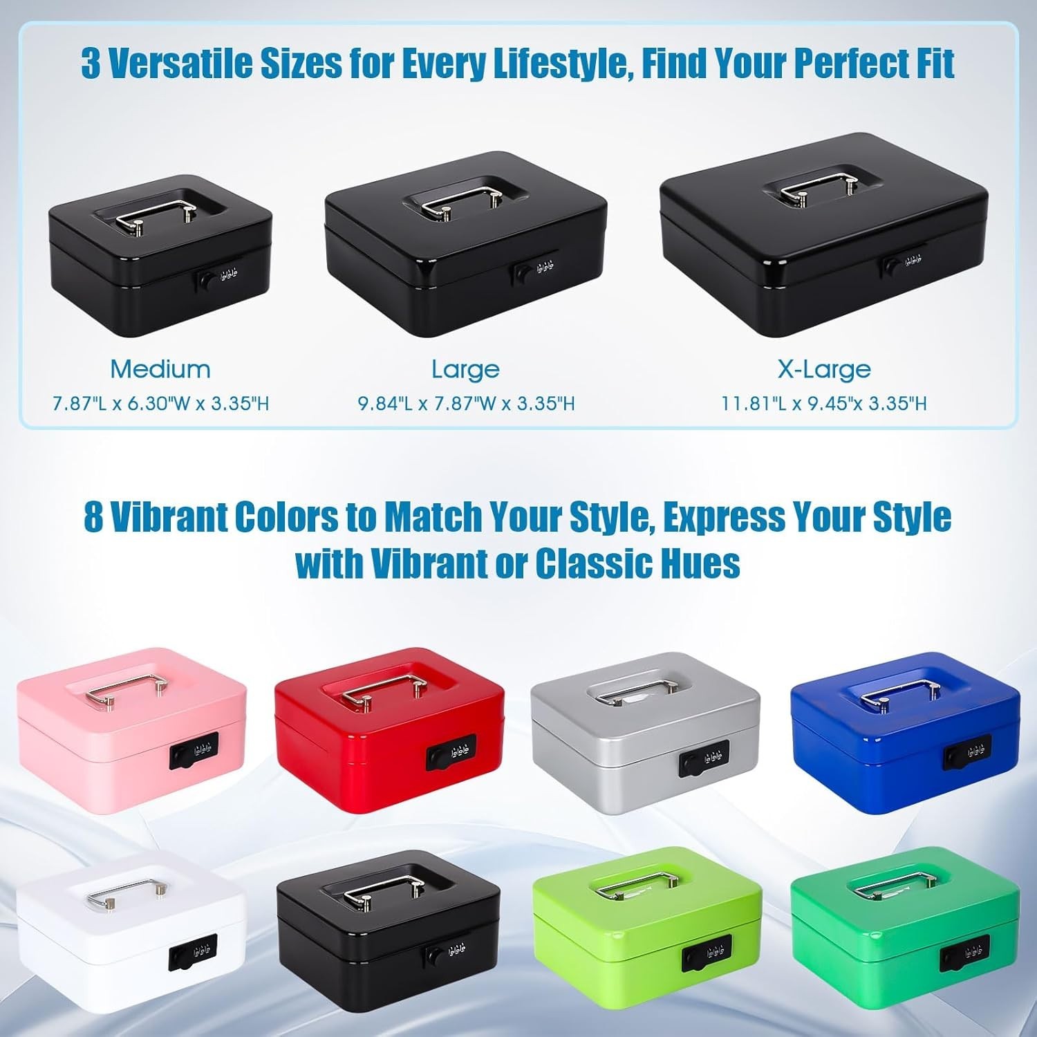 Everyday Use Portable Cash Box with Combination Lock – 7.87×6.30 Inches Black