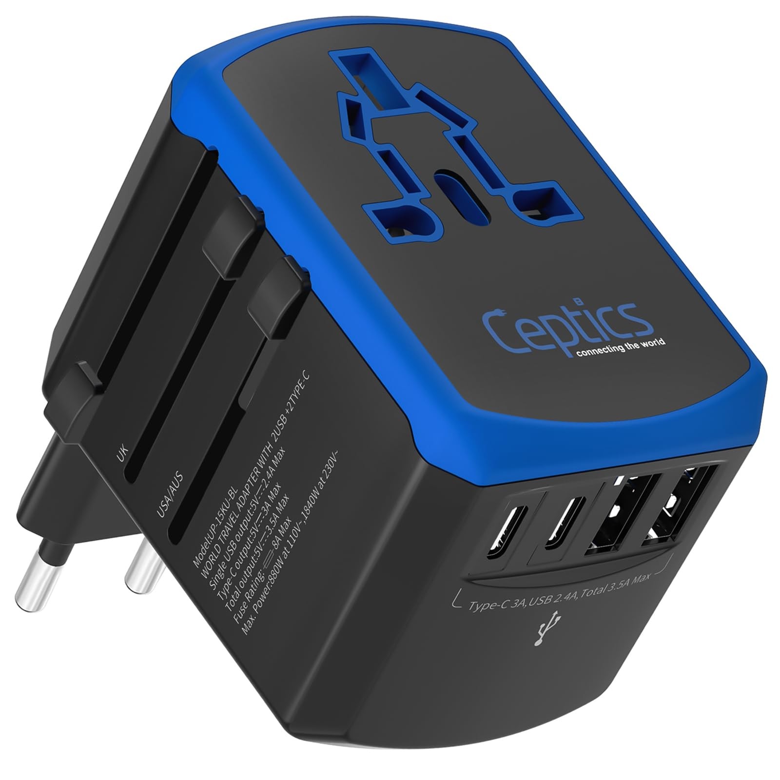 Ceptics Universal Travel Adapter, 5 in 1 Universal Laptop Charger with 2X USB…