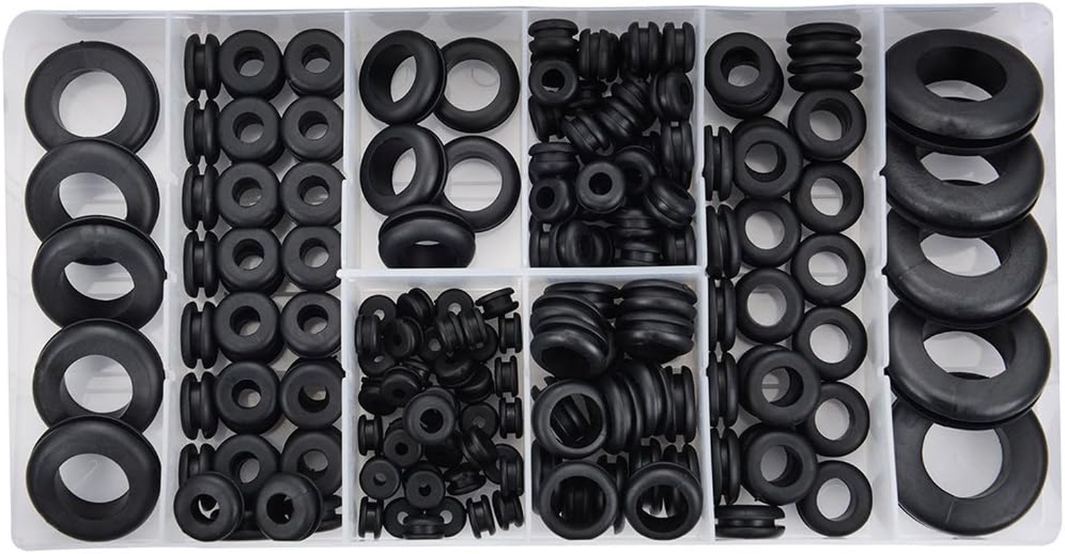 180 Pieces Rubber Grommet Assortment Kit Electrical Conductor Eyelet Ring Gasket