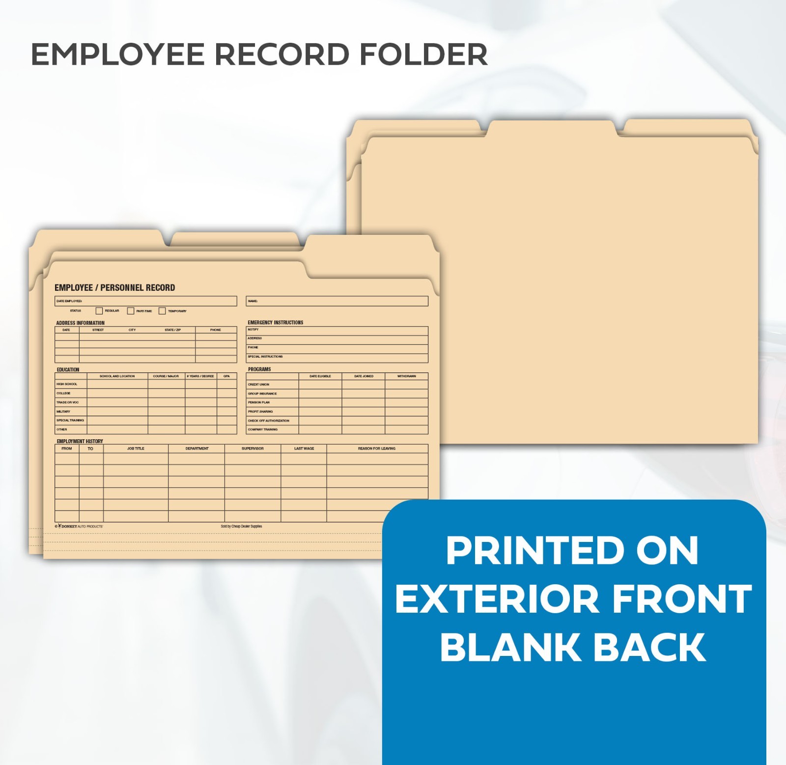 Employee Personnel Record – Manila 3 Tab Folders (24 Per Pack)