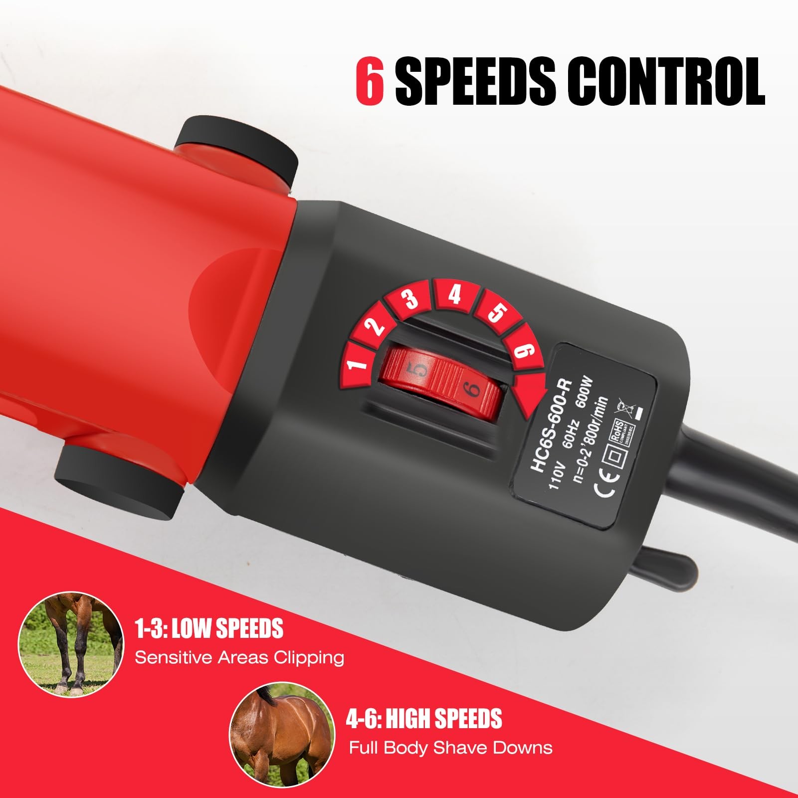 Horse Clippers, 600W Professional Heavy Duty Horse Body Clippers, 6-Speeds La…