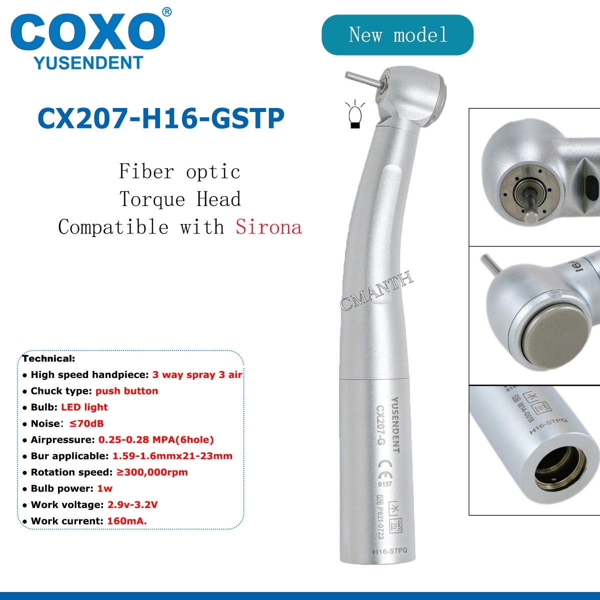 COXO Dental Fiber Optic High Speed Turbine 6Hole Coupler Fit WH KAVO NSK SIRONA