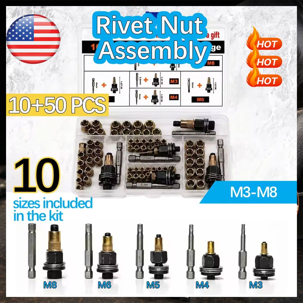 Upgrade Carbon Steel Rivet Nut Tool Set M3 M4 M5 M6 M8 | Durable Head Rivet Nut